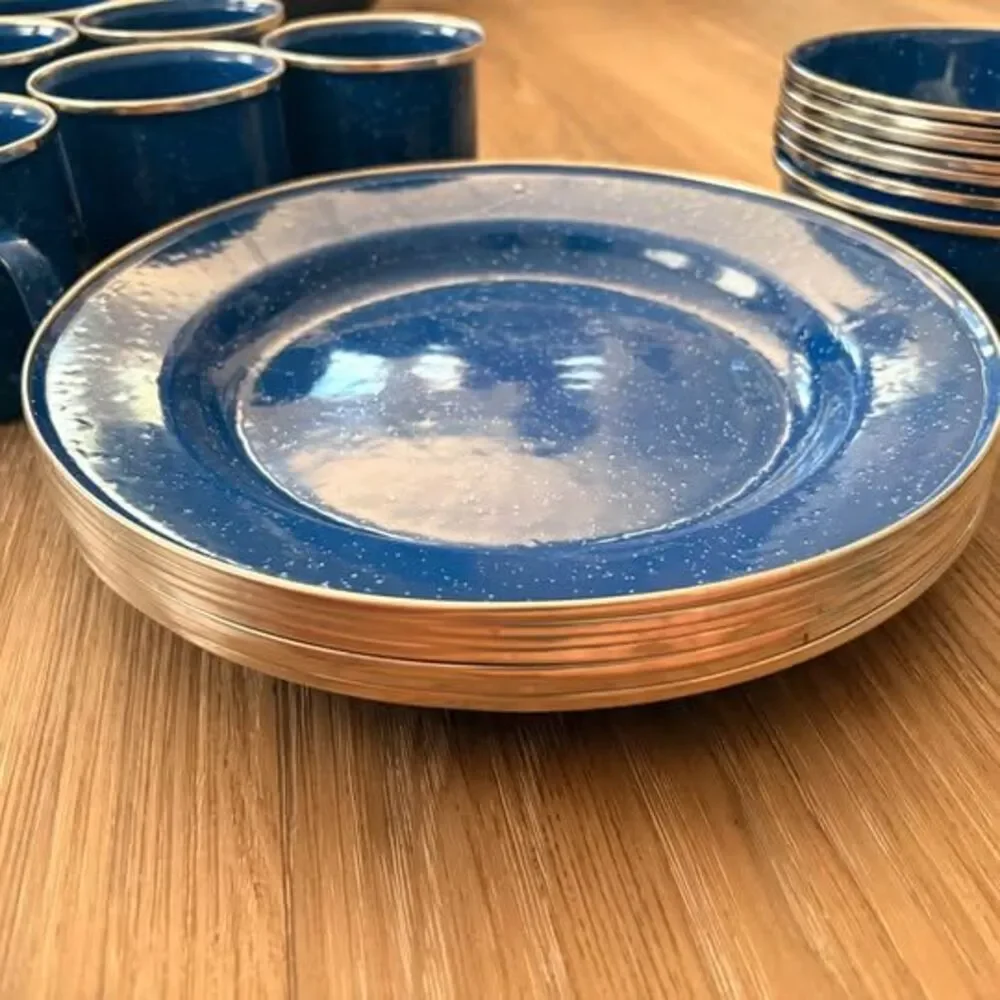 Blue Enamelware Camping Dish 7 piece Set